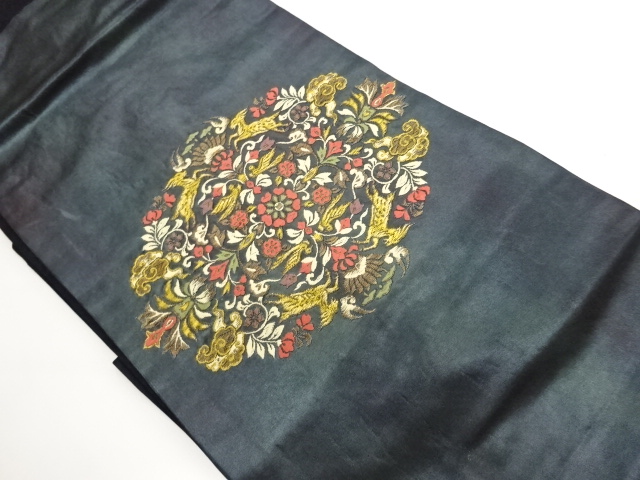 JAPANESE NAGOYA OBI / WOVEN CLOUD & FLORAL PLANTS